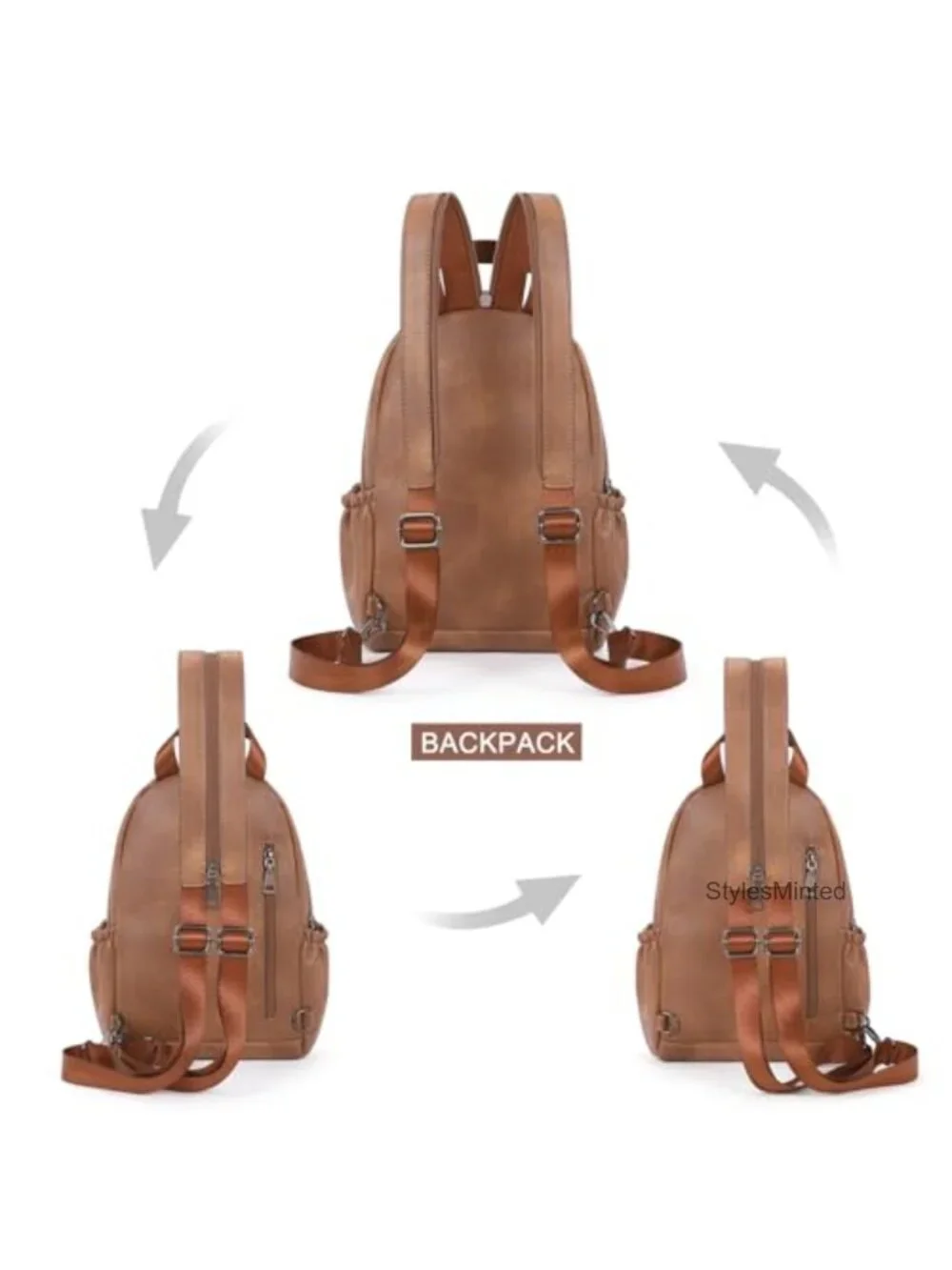 Convertible PU Leather Sling Backpack Purse Crossbody Bag Travel